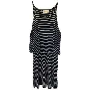 Enough About Me... Dress Sz Small Black White Striped Layers Knee Length Womens